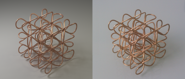 Cubic Celtic knot rendered using Blender Cycles and 3D printed in raw bronze