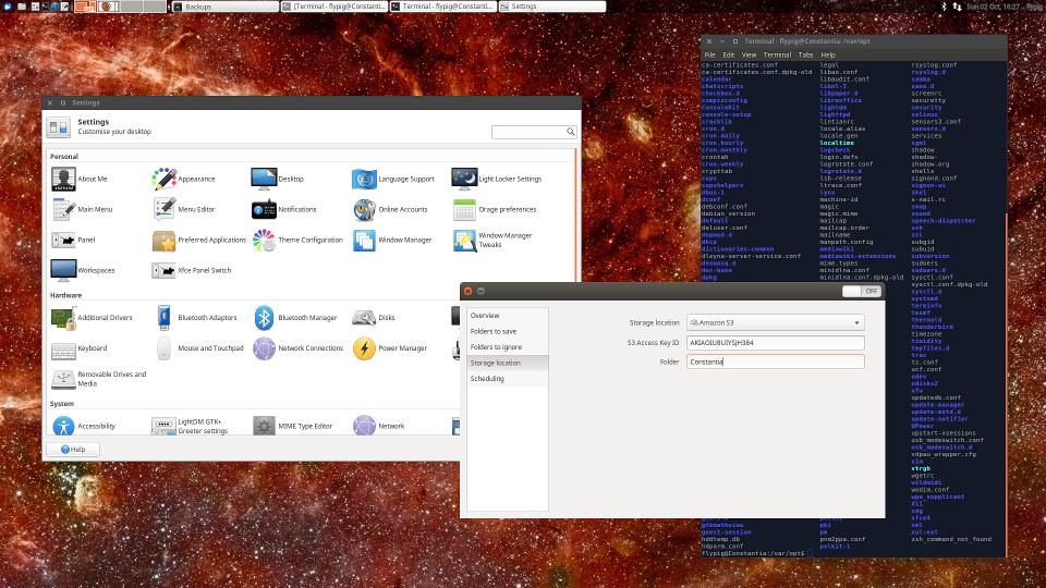 The XFCE desktop running on Constantia with beautiful NASA background