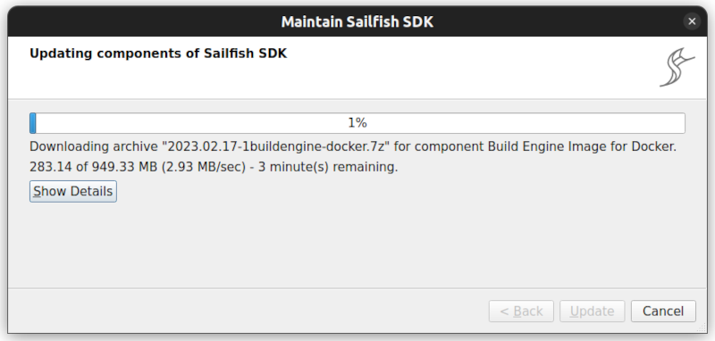 The SDKMaintenanceTool downloading components.