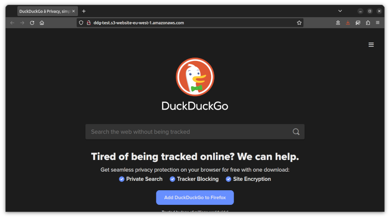 The DDG test site rendered using a desktop browser